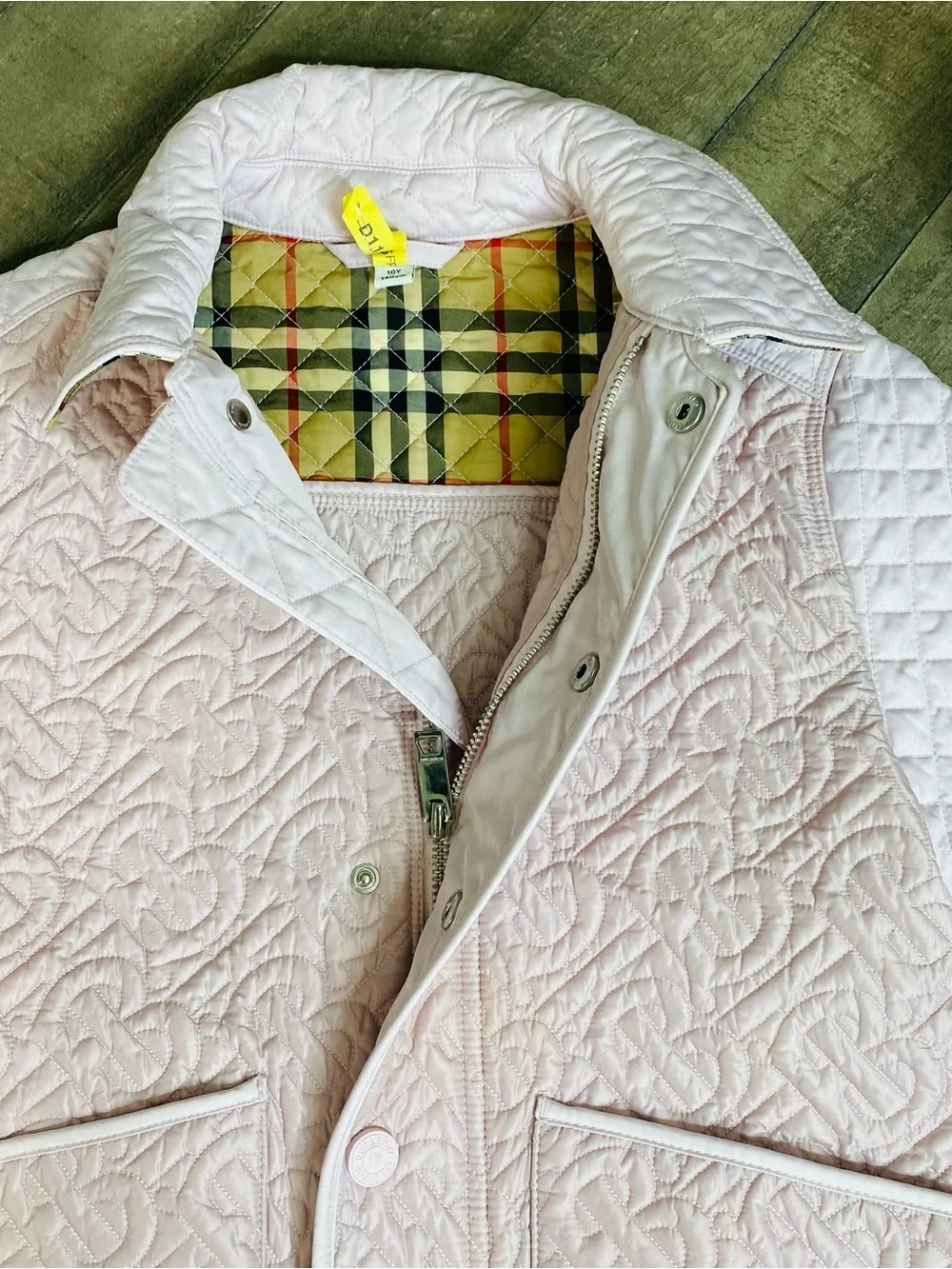 Burberry Kids Pale Pink Thomas Burberry Monogram Quilted Girls Jacket Size 10